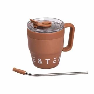 Термочашка Coffee &amp; Tea з трубочкою коричнева HP-14-23BR